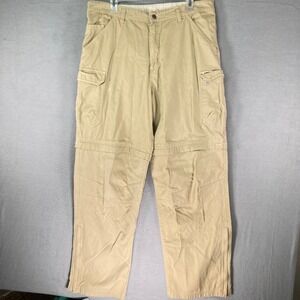 Gander Mountain Mens Convertible Pants 36x32 Beige Zip Off Hiking Cargo